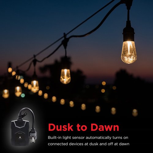 UltraPro Outdoor Outlet Timer - Dusk-to-Dawn Sensor, Single Outlet Light Automation, Weather-Resistant, Seasonal Landscape Timer, Black, 1 Pack