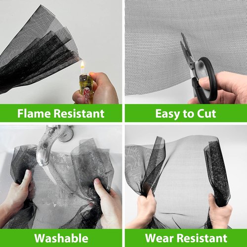 Replacement Window Screens, 48X118 Inch Durable Window Screen Mesh for Patio Porch Door Windows, DIY Adjustable Fiberglass Screen Repair Kit Sliding Net Roll Pet, Black by Ouskr