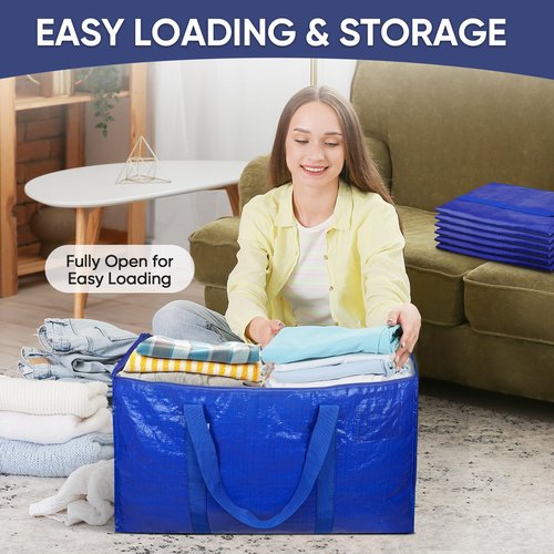 TICONN 6 Pack Extra Large Moving Bags with Zippers & Carrying Handles, Heavy-Duty Storage Tote Moving Boxes for Space Saving (6 PK, 18 Gallon)