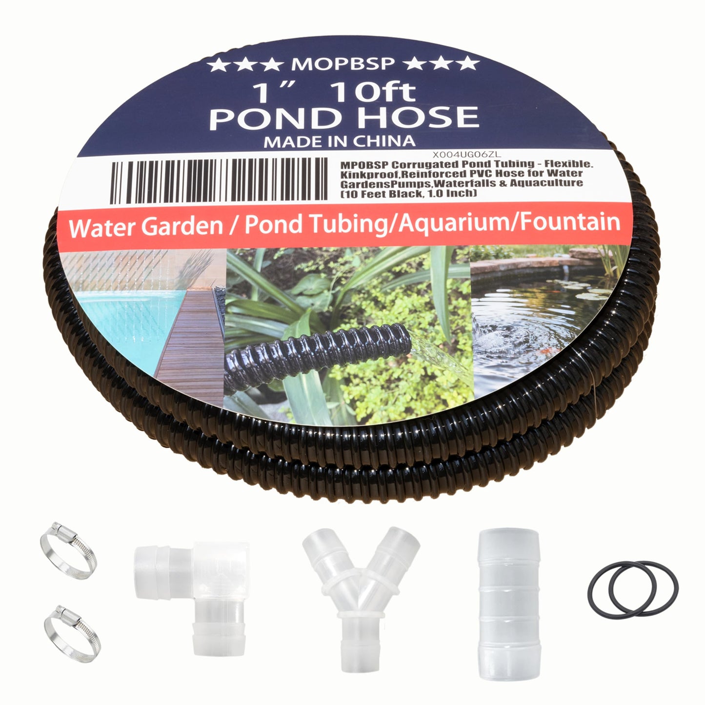 MPOBSP Corrugated Pond Tubing - Flexible, Kinkproof, Reinforced PVC Hose for Water Gardens, Pumps, Waterfalls & Aquaculture (10 Feet Black, 1.0 Inch)