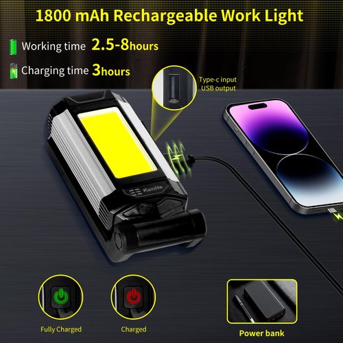 KunHe Magnetic Work Light 4-Pack 1800 mAh Rechargeable Work Light 400 Lumens 7 Modes Suitable for Industrial Maintenance Plumbing Repair Electrician