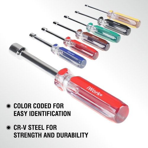 Olympia Tools SAE Nut Driver Set 86-513, 7-Piece Color Handle