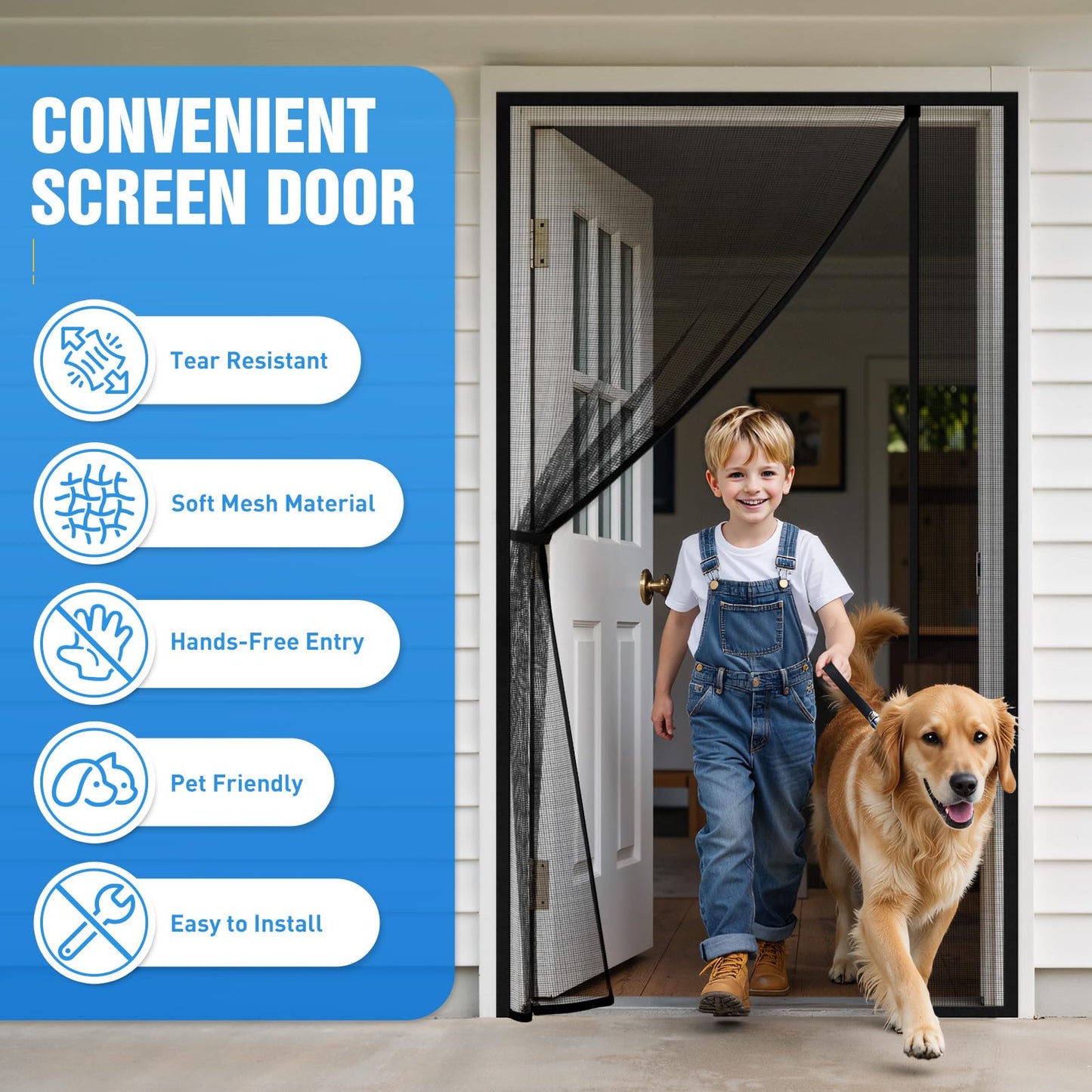 TasticTotes Magnetic Screen Door Mesh - Reversible Left & Right Opening with Magnetic Closure, Keep Buzz Out, Enjoy Fresh Air, Hands Free for Families & Pets (34" x 81", Fit Door Size 32" x 80")