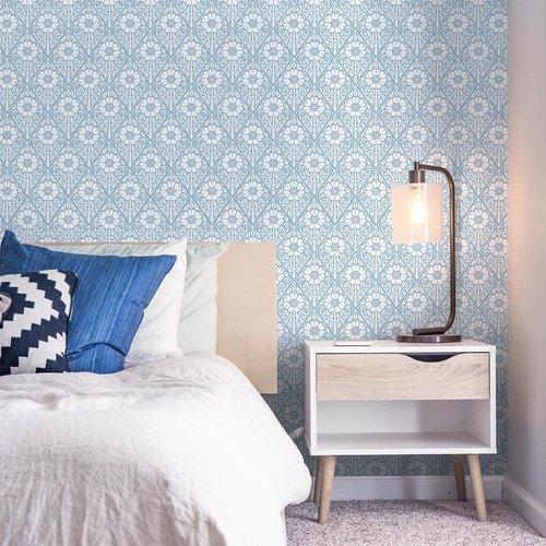 Lativo Blue and White Floral Peel and Stick Wallpaper Modern Boho Contact Paper for Cabinets Drawers Coastal Flower Leaf Self Adhesive Wallpaper Bathroom Bedroom Removable Vinyl Roll 78.7inL 17.3inW