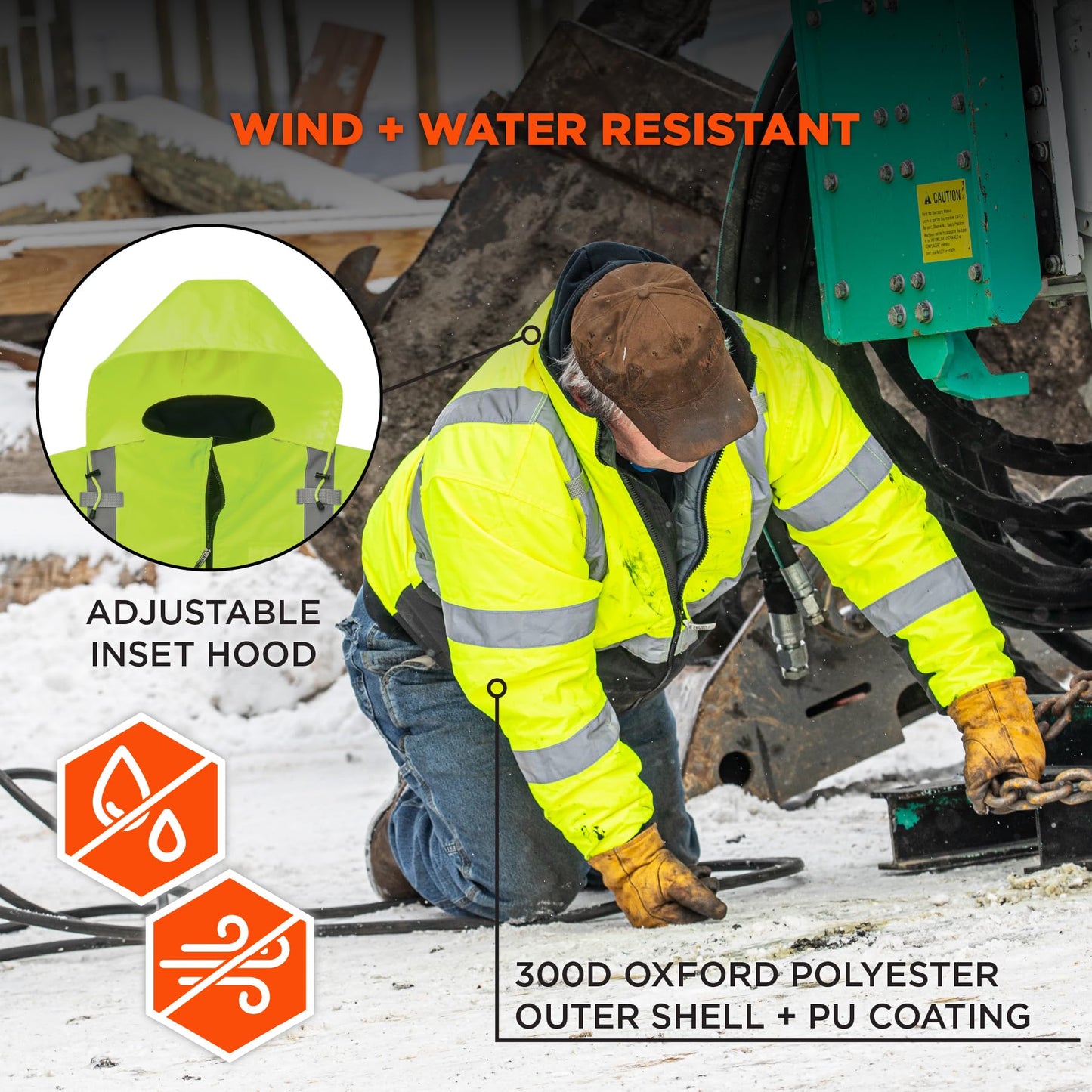 Ergodyne Unisex Adult Hi Vis Safety GloWear 8377 Type R Class 3 Lime Quilted Bomber Jacket, Large, Lime, Large US