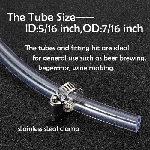 LitKiwi Draft Beer Line with Connectors,Part of Kegerator Kit,5 Feet-Clear Vinyl Tubing Hose 5/16"ID 7/16" with Stainless Steel Barb Fitting,for Beer Tap Tower Keg Homebrewing