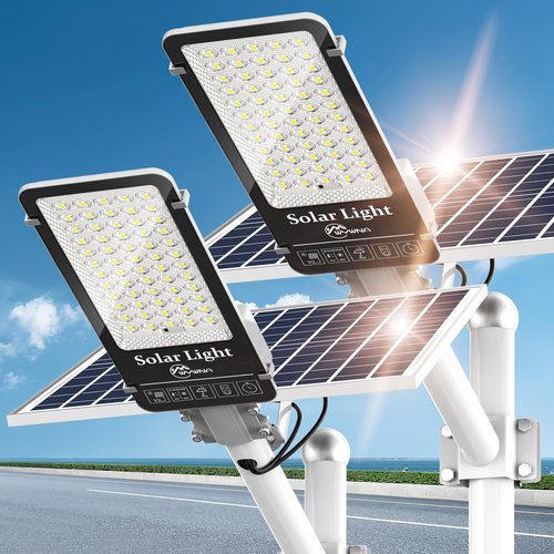 10000W Solar Street Lights Outdoor - 6500K Solar Parking Lot Lights Commercial Dusk to Dawn, Heavy Duty Split Type LED Solar Street Light Remote Control, Street Lights Solar Powered for Yard (2Pack)