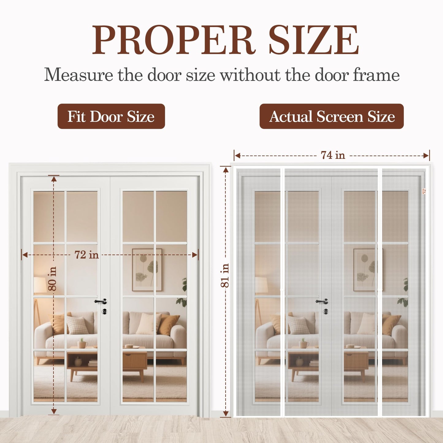Yotache White Magnetic Screen Door Fit 72" x 80" Doors, Screen Size 74" x 81" Double Door Net Curtain for Sliding Door