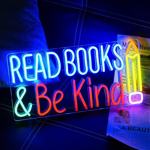 LULANMP Read Books And Be Kind Neon Sign Pencil Neon Light Student LED Neon Light Colorful Neon Light Up Sign Suitable for Classroom Bookstore Library Museum Study Room (14.1"*7")