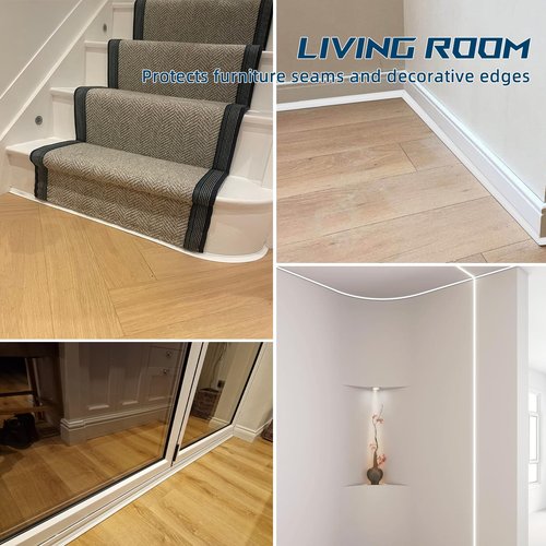 Flexible Quarter Round Molding Trim - Peel and Stick Silicone Caulk Strip,Shoe Molding for Floor Edge,Wall Corner,Staircase,Cabinet,Baseboard and Window Sill in Bathroom/Kitchen/Living Room,118 Inch