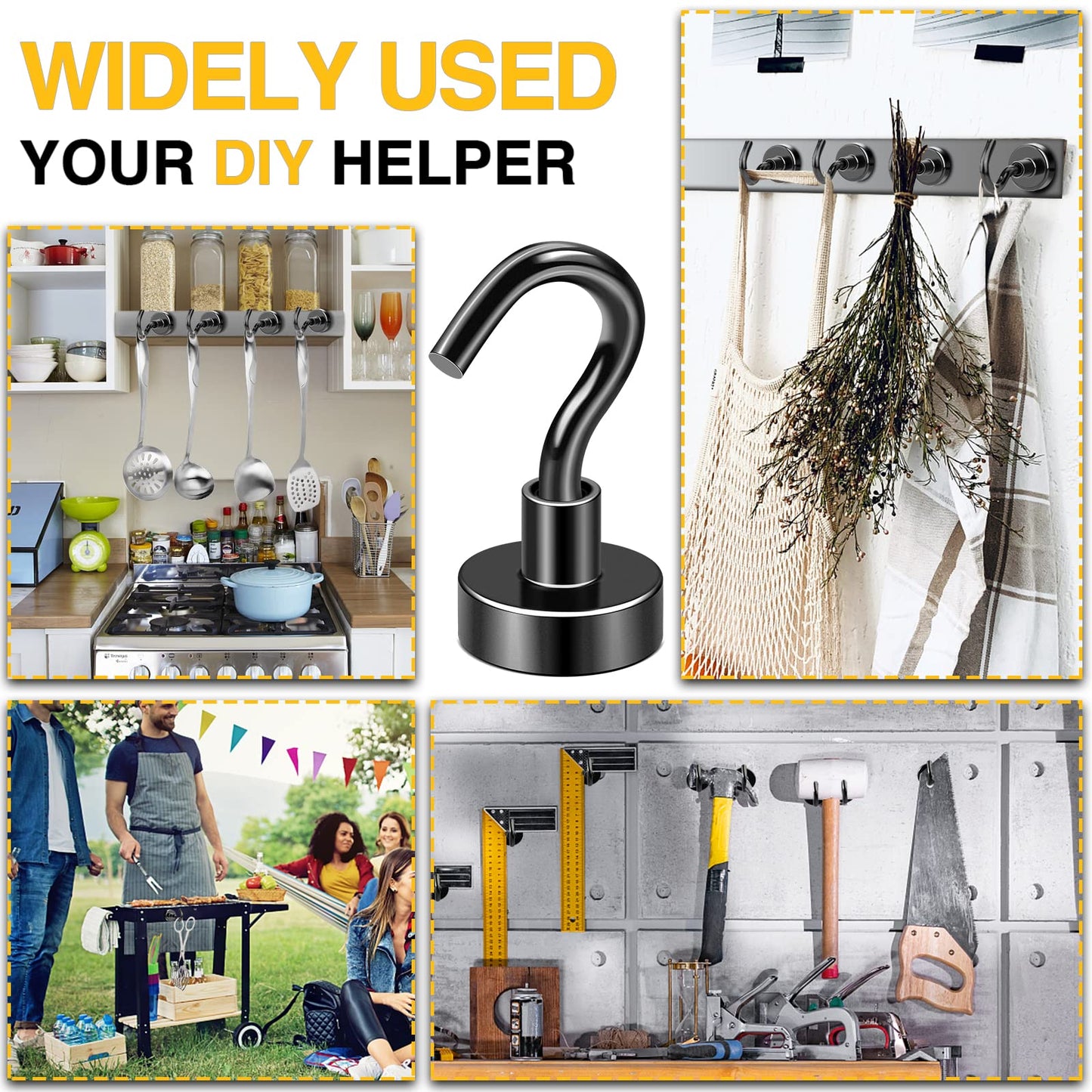 DIYMAG Magnetic Hooks for Hanging, 30lbs 2026 Cruise Cabin Ship Essentials N52 Magnetic Hook Heavy Duty Strong Magnets Fridge for Classroom Beach Kitchen Grills 10 Pack Black