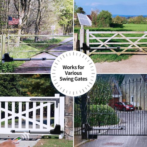TOPENS AT6131S Solar Single Swing Gate Opener Medium Duty Automatic Gate Motor for Single Swing Gates Up to 18ft, Electric Driveway Gate Operator AC Powered with Solar Panel Remote Control Kit