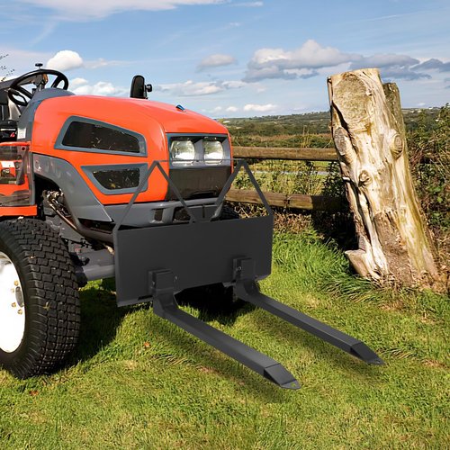 MilleLoom 46" Pin-On Pallet Forks Attachment With Quick Attach Mount, Universal Skid Steer Forks With Hitch Ball Hole for Tractors and Loaders, Black