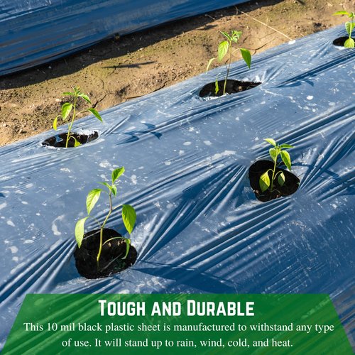 Farm Plastic Supply - Black Plastic Sheeting - 10 mil - (5' x 100') - Black Plastic Tarp, Polyethylene Vapor Barrier Sheeting, Painters Tarp