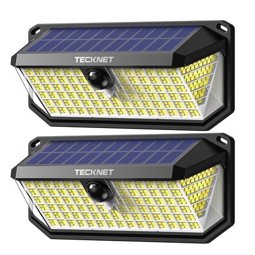 TECKNET 4200Lm 416 LED Solar Lights Outdoor Waterproof, 300° Angle & 3 Lighting Modes Motion Sensor Outdoor Lights, 2 Pack Security Solar Light IP66 for Fence Front Door Yard Deck Garden Garage