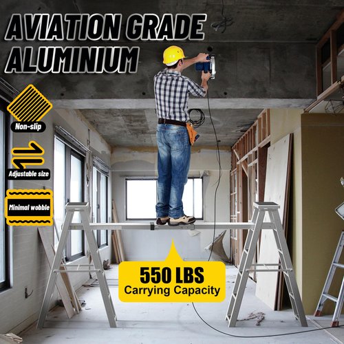 6'-9'5" Aluminum Work Plank, Nuvium Telescoping Plank Ladder Accessory Pro, 550 lbs Max Load, Fully Riveted Extension Plank with Carrying Strap (6'-9'5")