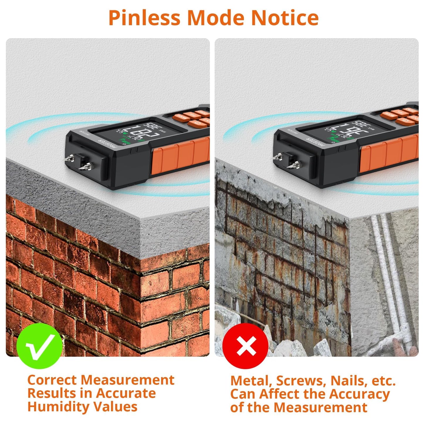 Proster Moisture Meter 2 in 1 Pin & Pinless Moisture Tester Digital LCD Display Dampness Detector for Wood Drywall Masonry Building Materials, Water Leak Detector for Home Inspection, DIY Woodworking