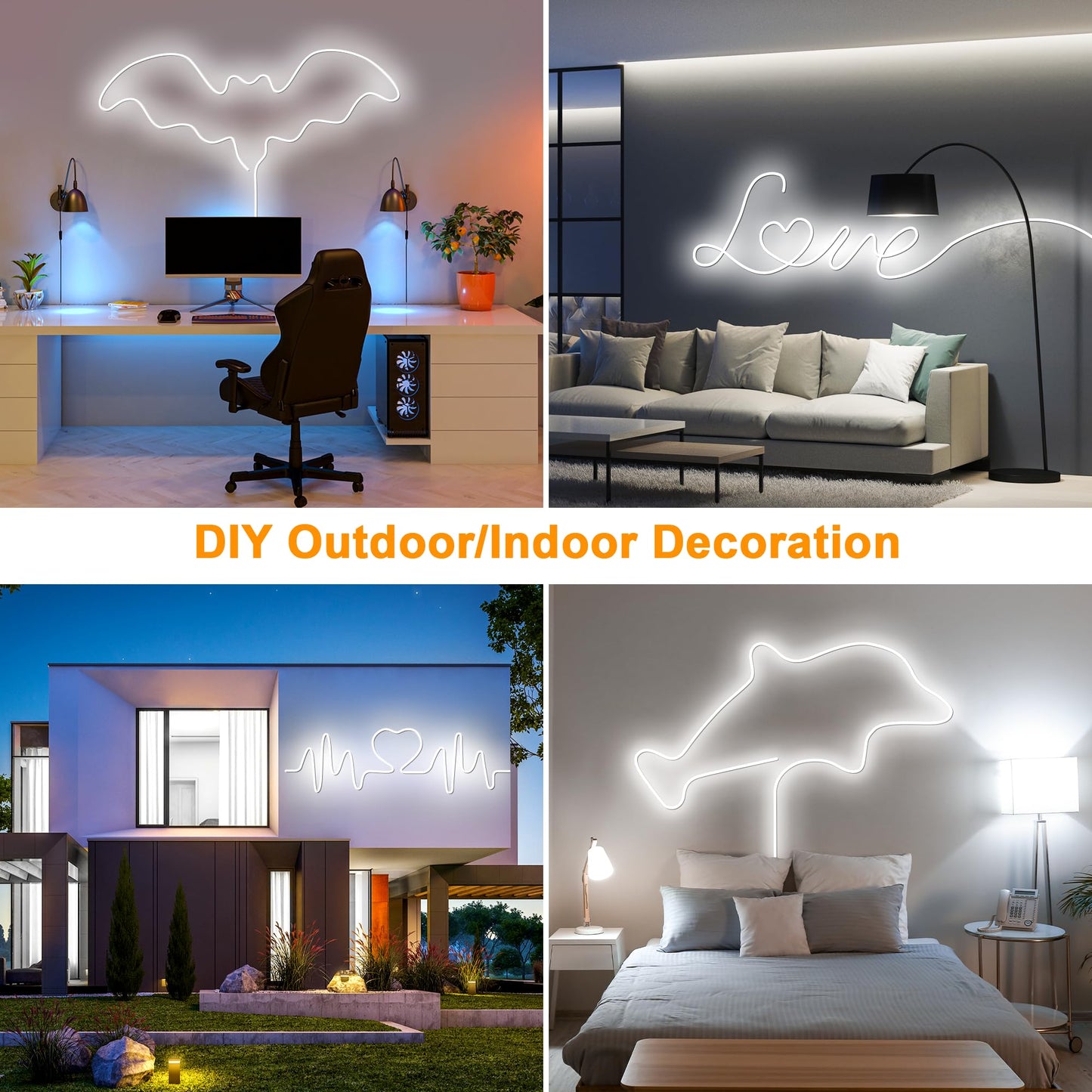 6M Neon LED Contains Removed Neon Lights Strip Adjustable Flexible Lights for Room Decoration(Cold White)