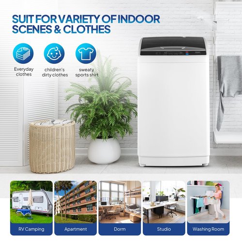ROVSUN 25LBS Portable Washing Machine, Full-Automatic Electric Laundry Machine with Stainless Steel Drum, 110V Compact Washer, Washer and Spin Dryer Combo with Drain Pump for Apartment, Dorm, Home