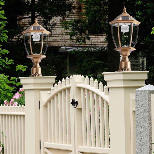 HXUHUWS Elegant Retro Gold Solar Column Headlights with Dimmable LED, 2 Pack, Convenient Outdoor Lighting