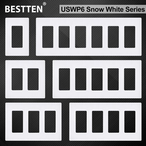 BESTTEN 2 Pack 3-Gang Screwless Decorator Wall Plate, Decorative Outlet Cover, Decor Switch Plate, USWP6 Snow White Series, H4.69” x W6.54”, Polycabonate Thermoplastic