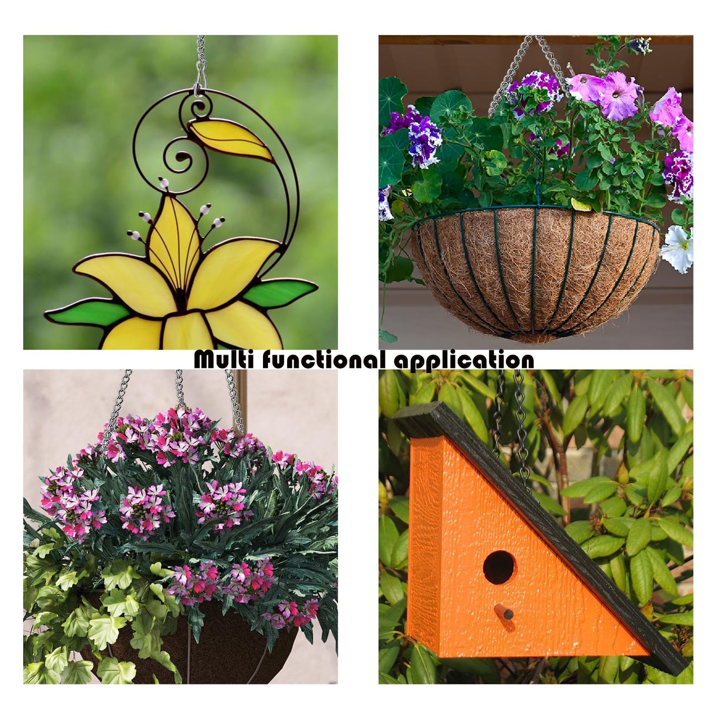 6 Pcs 20 Inch Stained Glass Window Hanging Chain - Silver 304 Stainless Steel Hanging Chain, Window Art Decor, Patio Garden Outdoor Decorative Hanging Glass Panels Chains