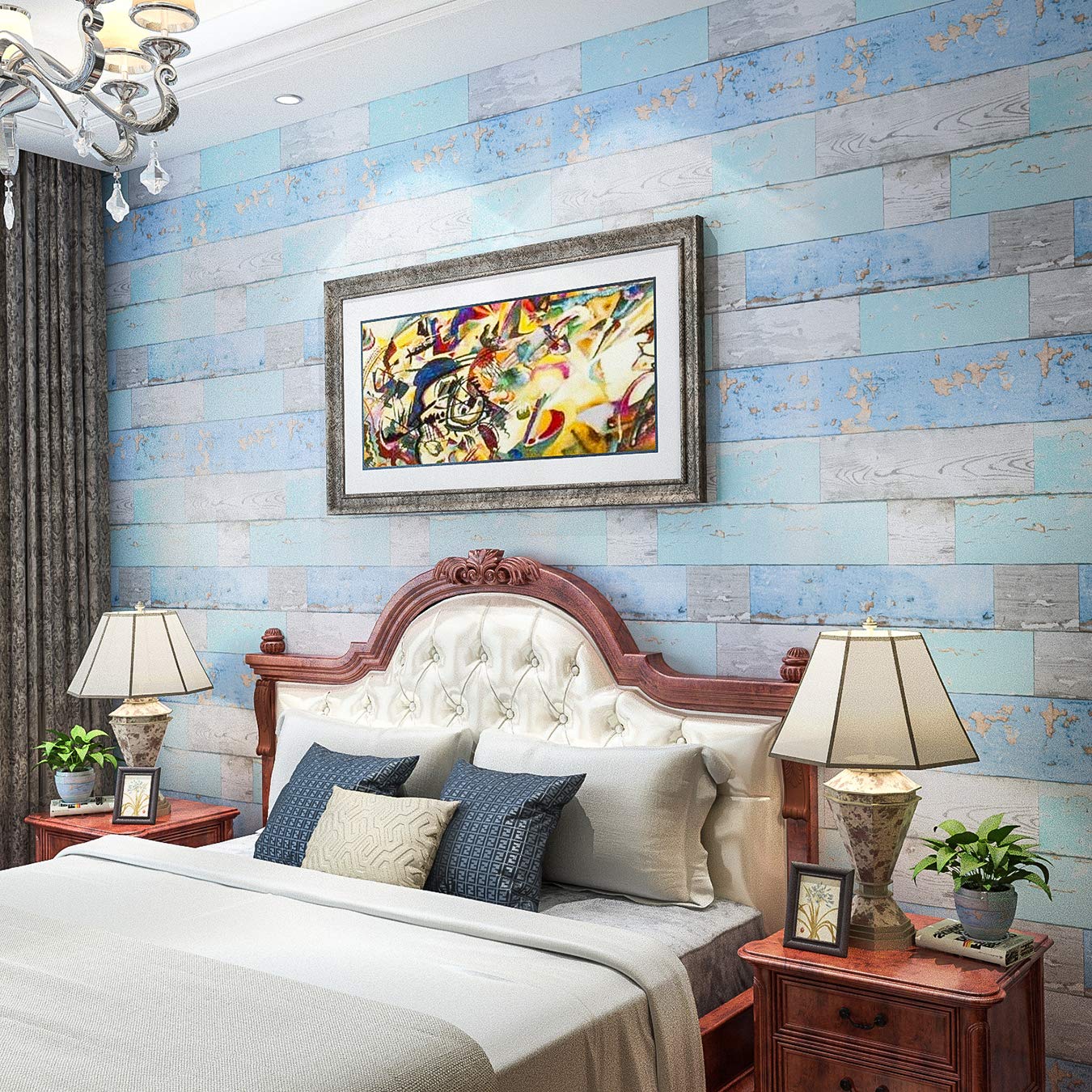Art3d 17.7"x78.7" Peel and Stick Wallpaper - Decorative Self Adhesive Vinyl Film Wood Grain Wallpaper for Furniture Cabinet Countertop Shelf Paper, Blue Distressed Wood