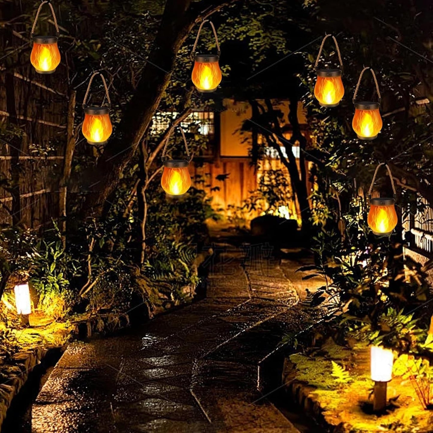 Dancing Flame Solar Lantern, Upliftjoys/Zealburst/Gloryboom/Documentk/Gosibconp Magical Dancing Flames Outdoor Lights, Solar Torch Lights Flickering Flames, Hanging Waterproof Lighting(2pcs)