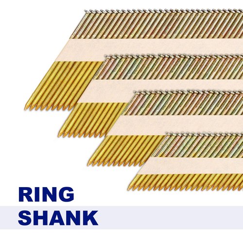 HW HAMWOO 34°Framing Nails,D Head Nail Pack,960-Pack (2"- 240Pcs,2-1/2"- 240Pcs,3"- 240Pcs, 3-1/2"- 240Pcs),Galvanized Paper Tape Strip Nails,Ring Shank,for 30 to 34 Degree Framing Nailer