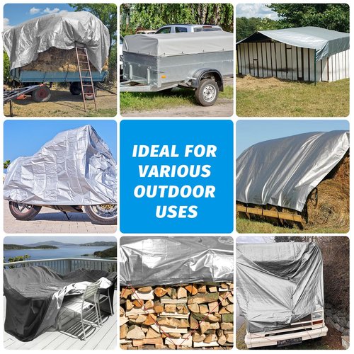 16Mil Finished Size 10x10 Tarp Heavy Duty Waterproof, Large Outdoor Multipurpose Protective Cover (Silver/Black)