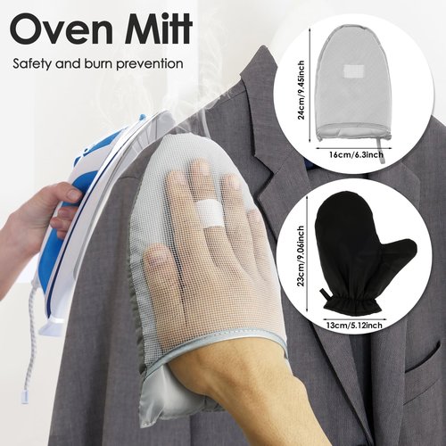 PTMTFYL Steamer Stand for Clothes, Foldable Rotatable Garment Hanger for Steaming Clothes, Adjustable Height Steam Iron Stand Rack with Ironing Board and Glove for RV, Home, Hotel (Black)
