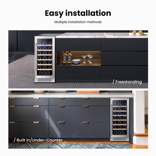 Yeego Wine Fridge - 15 inch 33 Bottles 40-65℉ Temperature Touch Control, Built-In/Under Counter/Freestanding Wine Cooler Refrigerator with Glass Door, Perfect for Bar, Home, Kitchen Cabinet, Office