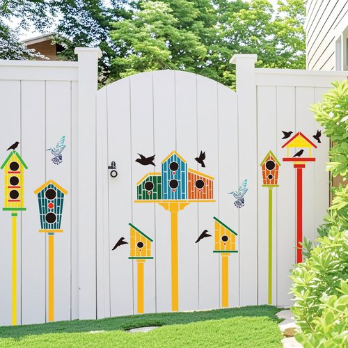 Large Garden Fence Stencils for Outdoors Jumbo Bird House Fence Stencils for Painting on Wood Walls Lace Crafts Reusable Home Canvas Furniture Paper (house6)