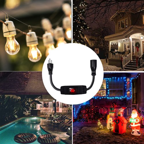 Makevivi Outdoor Waterproof On/Off Switch Extension Cord, Heavy Duty 125v/250v Black SJTW Cord (1.5 Ft, Black)