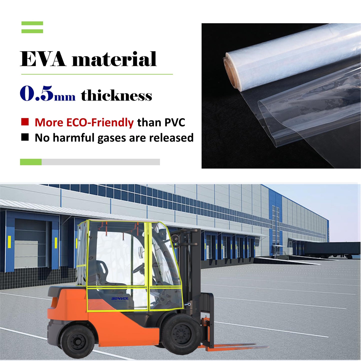 BENVOL Forklift Cover, All-Weather Use, Universal Type,0.5mm EVA Transparent Material,600D Silver-Coated Oxford,Waterproof, Windproof, Dustproof and UV-Proof, Fit 6000 Lbs (4Side-clear)