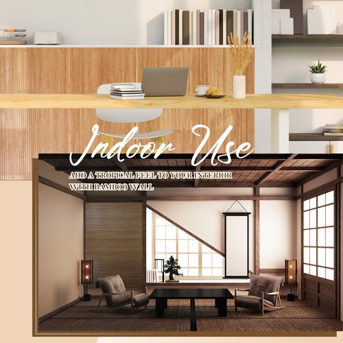 Juexica 2 Pcs Natural Bamboo Wall Panel for Interior Wall 48'' x 96'' Bamboo Covering Renewable Pole Wainscoting Room Divider Decor for Bedroom Living Room Kitchen Island Office (Carbonized)
