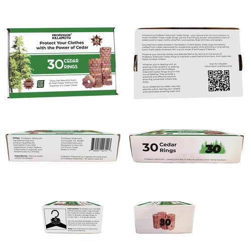 Professor Killamoth 30 Cedar Rings for Clothes Storage - Stop Clothes Damage - 30 Fresh Cedar Rings to Protect Your Clothes