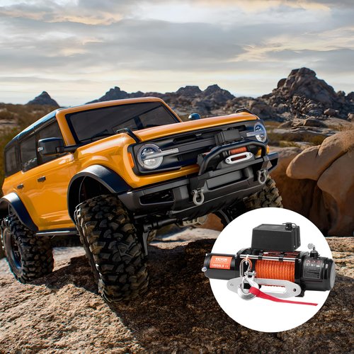 VEVOR Electric Winch, 10,000 lb Truck Trailer Jeep Winch, 12V DC 7/20 in x 65 ft Synthetic Rope Aluminum Fairlead Wireless & Wired Remote Control, IP55 Waterproof Towing for Off Road Jeep SUV Boat