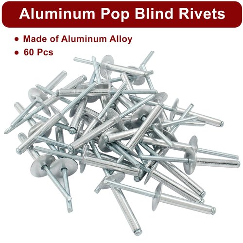 Zorveiio 60 Pcs 3/16" x 1-1/4" Large Flange Aluminum Blind Rivets Dome Head Pop Rivets for Installing Accessories, Silver