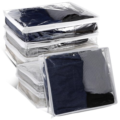 Meyeyaia 6 Pcs Sweater Storage Bags 14.2 X 12 X 3.2in Plastic Clothes Clear Zippered Storage Bags for Blankets Clothes Closet Quilt Pillow Bed Sheet Organizer
