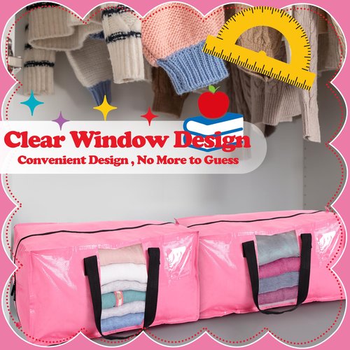 Bulyoou 6 Pack Extra Large Heavy Duty Dorm Moving Bags with Clear Window, Strong Carrying Handles, Backpack Straps and Zippers for Saving Space Storage Totes Clothes Storage Bag Moving Supplies