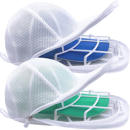 MCHKJ Hat Washer Cage for Washing Machine, Cap Washer with Mesh Bags, Hat Washer for Baseball Caps, Hat Cleaner/Cleaning Protector Cage (White - 2 Pack)