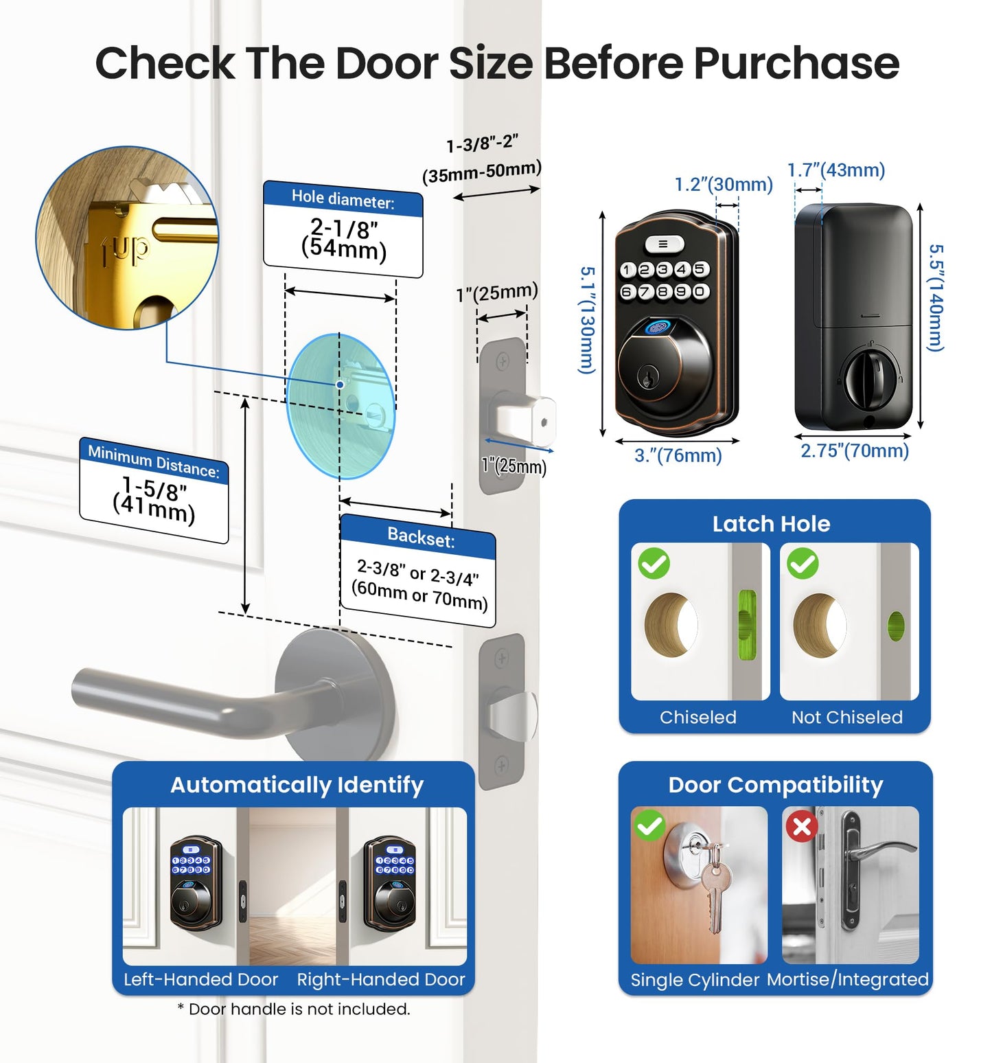 Veise KS02A Fingerprint Keyless Entry Door Lock, Auto Lock, Electronic Keypad Deadbolt for Front Door, Biometric, Anti-Peeping Password, Easy Install, Oil Rubbed Bronze