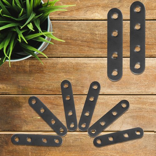 12 PCS 2.99'' x 0.63'' Stainless Straight Flat Brackets, Black Flat Metal Brace Bracket, Support Flat Metal Brace for Wood Furniture, Mending Plate Connector Joining Bracket for Fence,48 Screws
