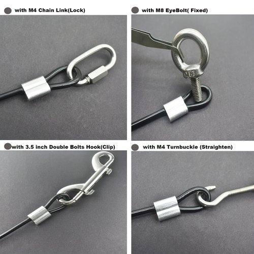 Floyutin 10 Pcs 5mm Wire 12 inch Vinyl Coated Stainless Steel Cable with Loops Short Wire Rope Lanyard Lock Security Chain Link for Outdoor Gates, Black(5mm x 12 inch)