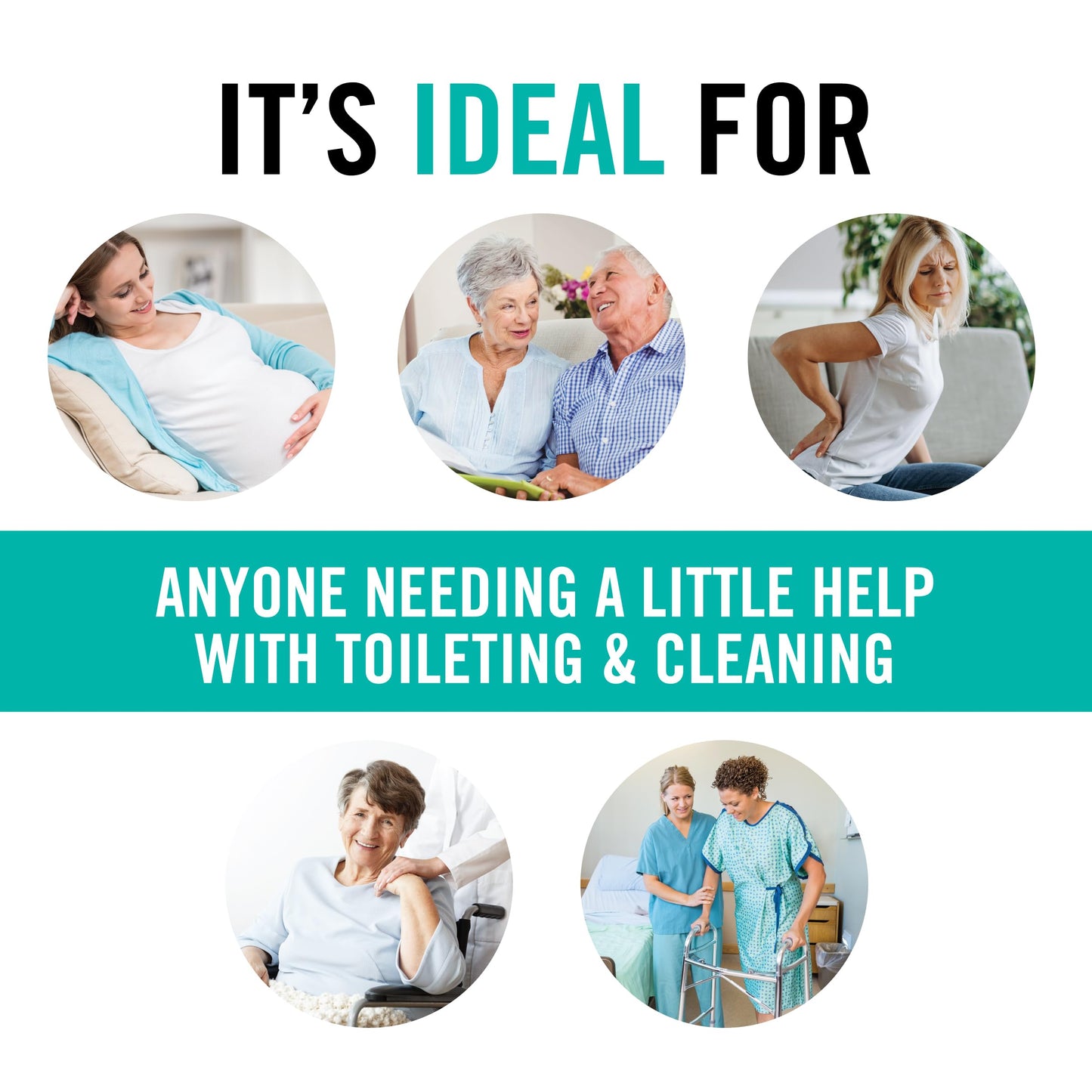 Juvo Toilet Aid - Personal Bottom Wiping Tool, Bathroom Mobility Aid for Disabled, Elderly, and Surgery Recovery - 18" long wand with hygienic cover