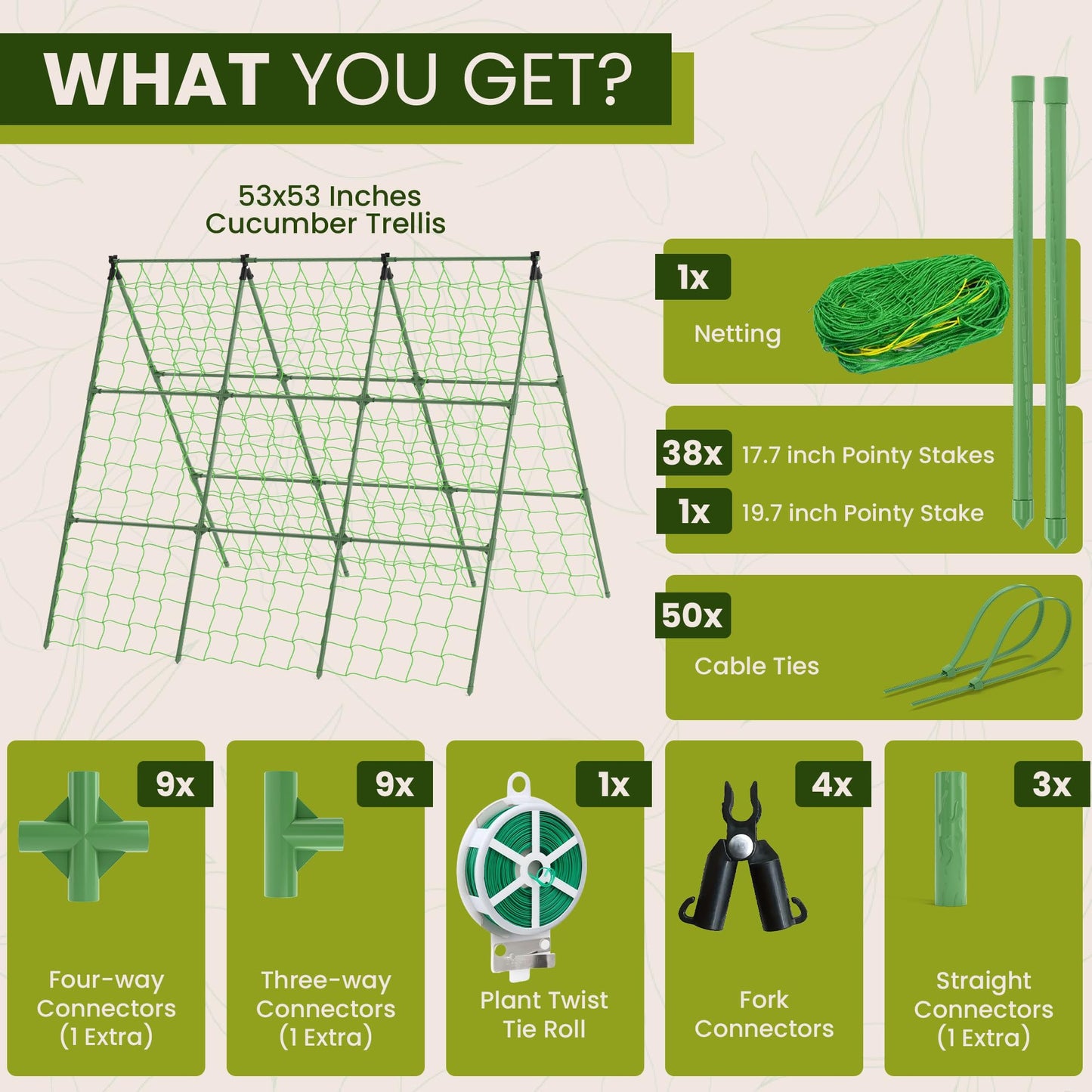 53x53 Cucumber Trellis for Raised Bed - A Frame Vegetable Support - Garden Trellis for Climbing Plants Outdoor - Cucumbers, Pea, Zucchini, Squash, Tomato, Green Bean, Vine, Watermelon, Melon, Pumpkin