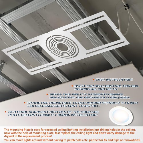 New Construction Mounting Plate, 2-3-3.75-4-5-6 Inch, LED Recessed Lighting Housing Plate for New Construction and Remodeling, 12PC Shallow Recessed Led Lighting Plate