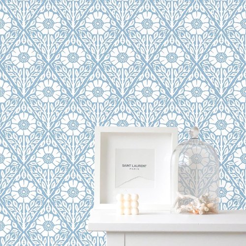 Lativo Blue and White Floral Peel and Stick Wallpaper Modern Boho Contact Paper for Cabinets Drawers Coastal Flower Leaf Self Adhesive Wallpaper Bathroom Bedroom Removable Vinyl Roll 78.7inL 17.3inW