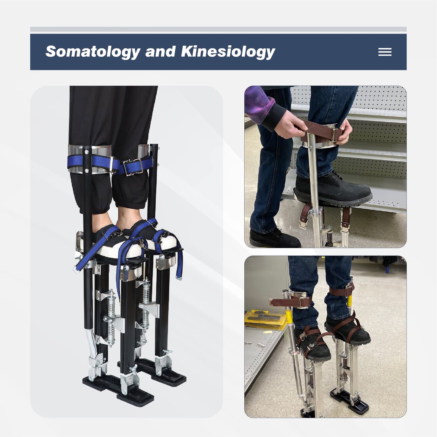 BATONECO Drywall Stilts for Adults, 24"-40" Adjustable Heights, Aluminum Painters Stilts for Working at High Places, Blue